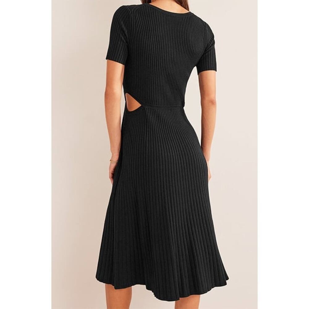Boden Ribbed Cutout Knit Short Sleeve Midi Dress Black Size 6 - Picture 2 of 11